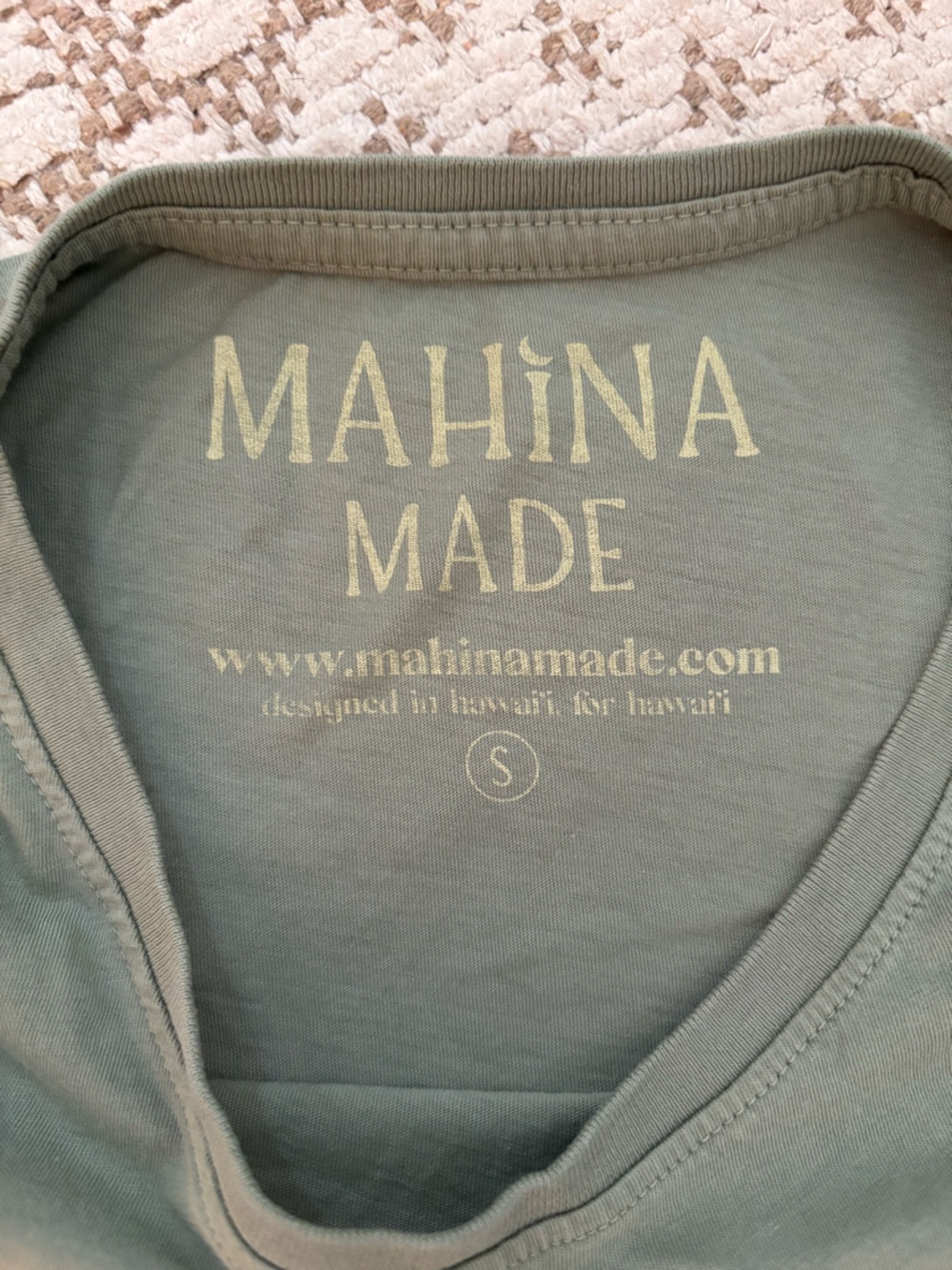 Mahina Made Olive Green Tee with Yellow Puakenikeni - Picture 2 of 2